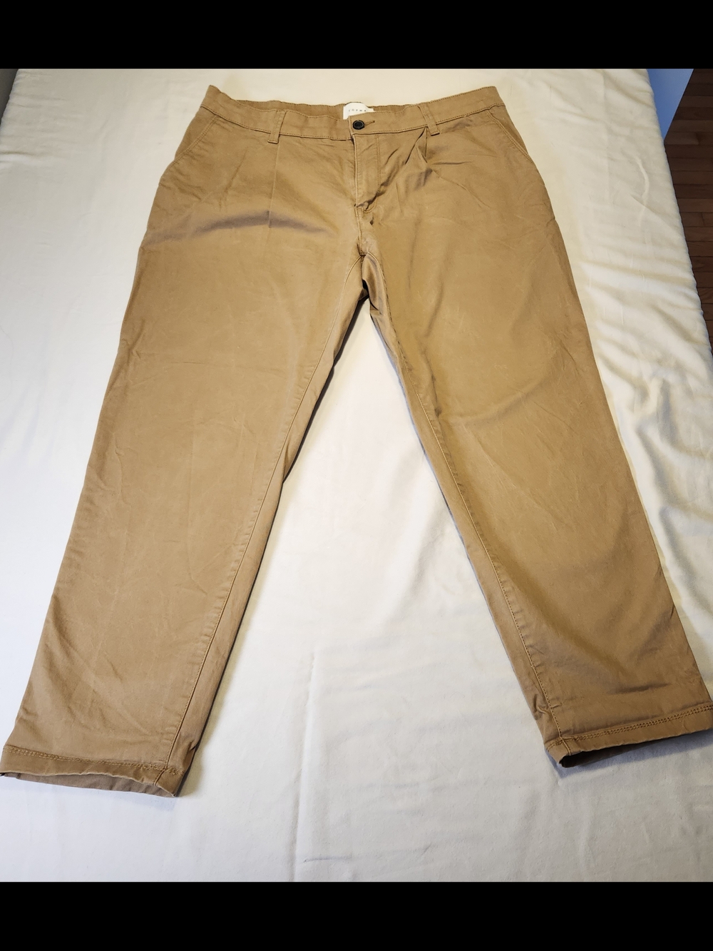 TOPMAN Beige Chino Pants Cotton Twill Regular Fit Straight Leg Button Zip